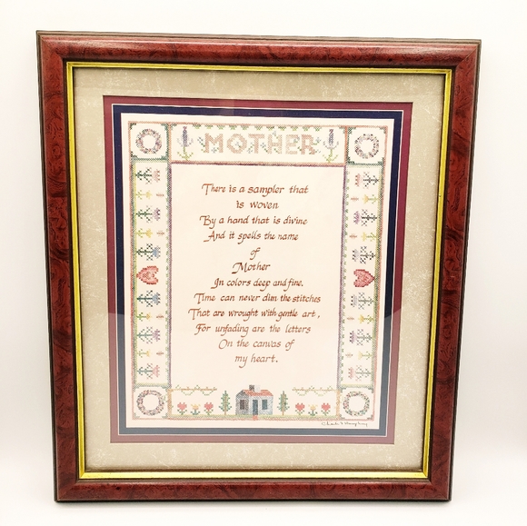 Vintage Home Interiors Wall Decor Art Print Framed Mother Sampler Poem 13"X15". - Picture 1 of 6
